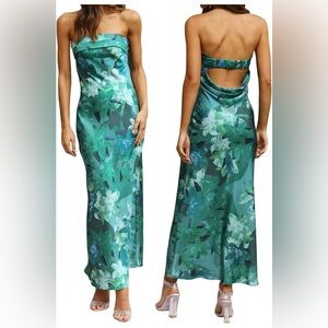 Women's Sexy Satin Tube Maxi Dress Elegant Silk Strapless Open Back Party